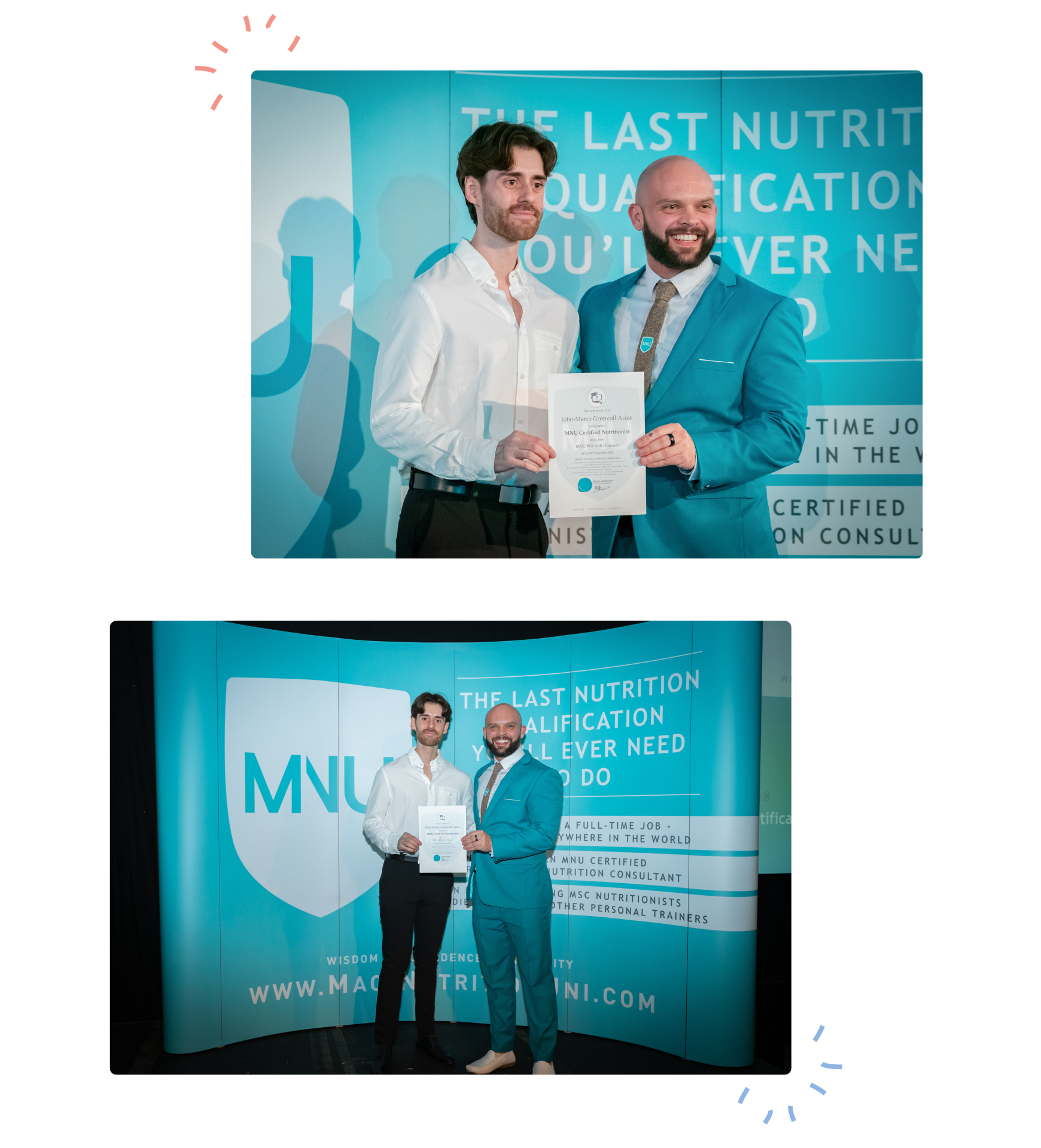 These are two pictures of John-Marco Ariza and Martin MacDonald during John-Marco's's graduation from Mac-Nutrition Uni.