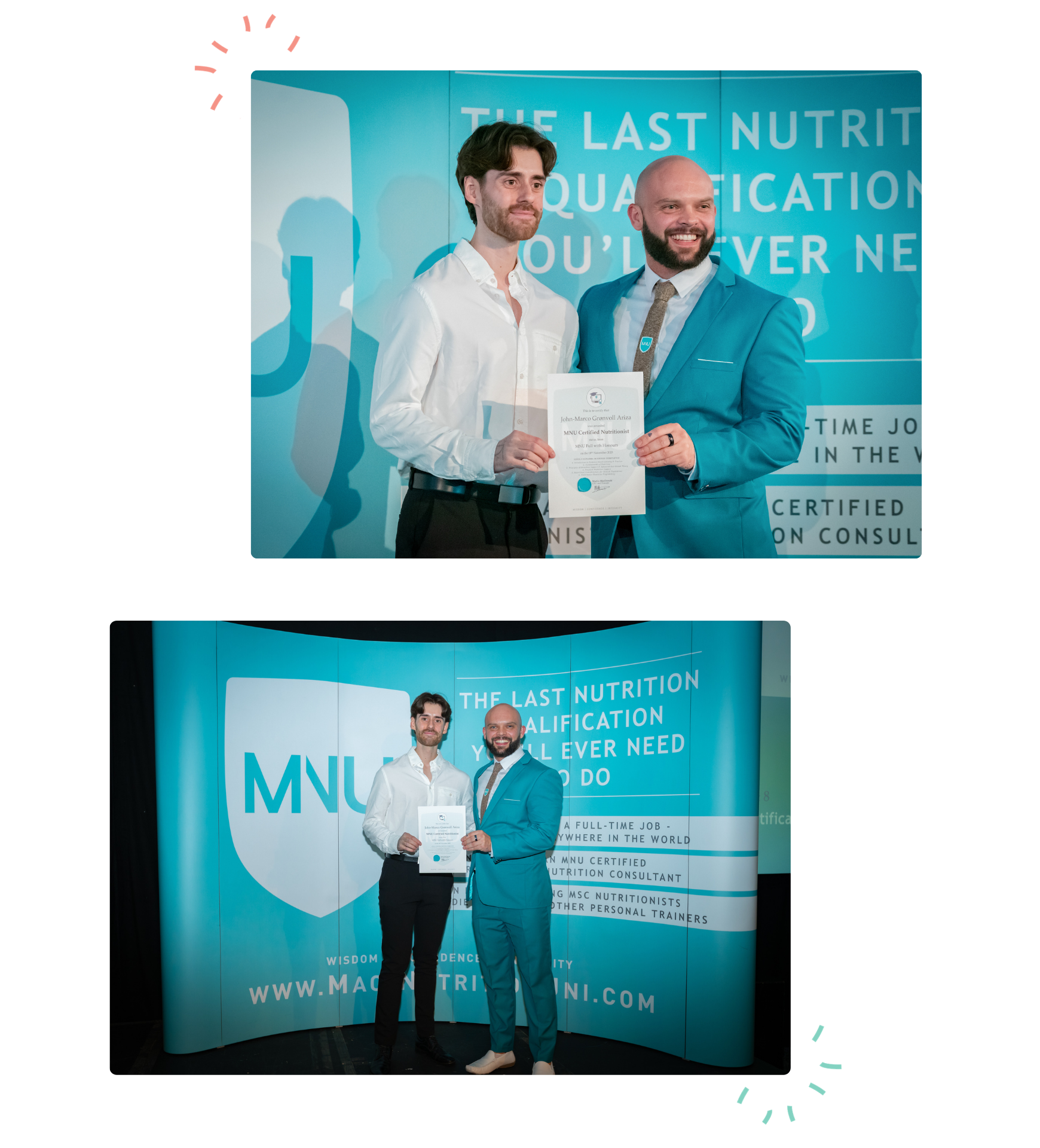 These are two pictures of John-Marco Ariza and Martin MacDonald during John-Marco's's graduation from Mac-Nutrition Uni.